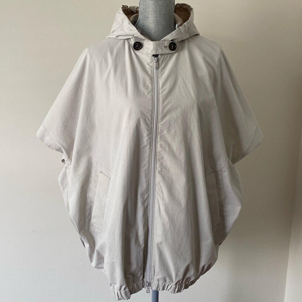 Brunello Cucinelli Oversized Cotton Silk Hooded Poncho Cream Tan Size 44